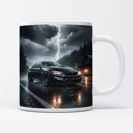 BMW M4 Black Rainy Storm Road
