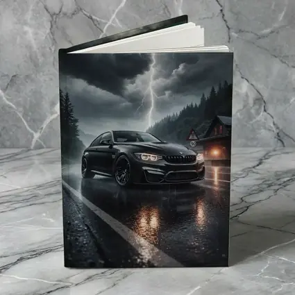BMW M4 Black Rainy Storm Road