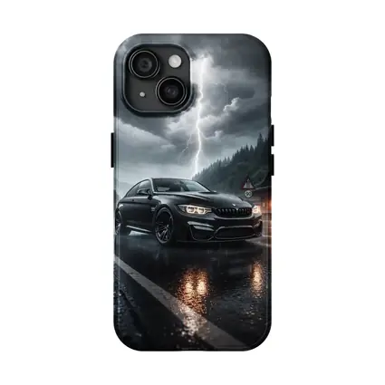 BMW M4 Black Rainy Storm Road