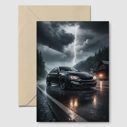BMW M4 Black Rainy Storm Road
