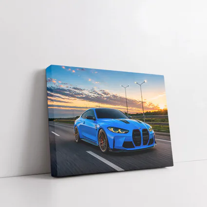 BMW M4 Blue Coupe Highway Sunset Drive