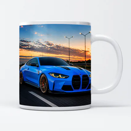 BMW M4 Blue Coupe Highway Sunset Drive