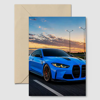 BMW M4 Blue Coupe Highway Sunset Drive