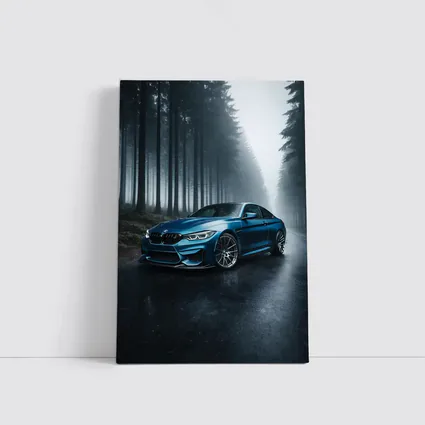 BMW M4 Blue Coupe Misty Forest Road