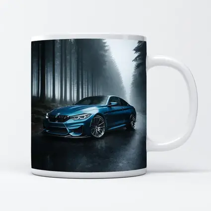 BMW M4 Blue Coupe Misty Forest Road
