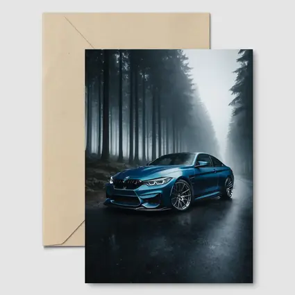 BMW M4 Blue Coupe Misty Forest Road