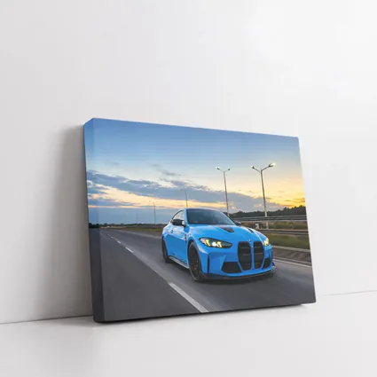 BMW M4 Blue Coupe Highway Sunset Drive