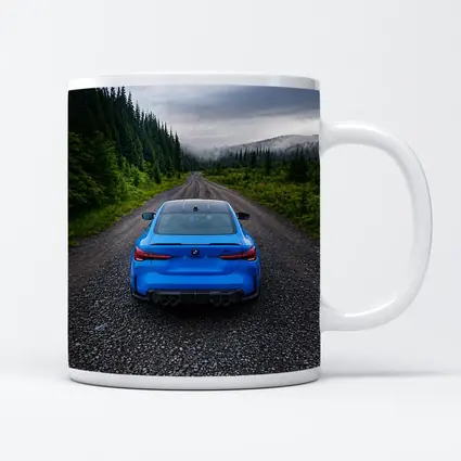 BMW M4 Blue Forest Mountain Road Rear
