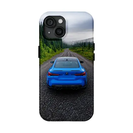 BMW M4 Blue Forest Mountain Road Rear