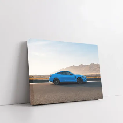 BMW M4 Blue Coupe Desert Road Side View