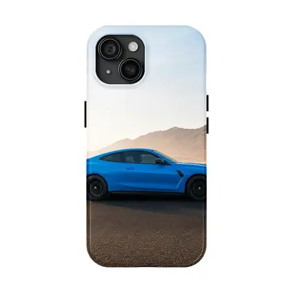 BMW M4 Blue Coupe Desert Road Side View