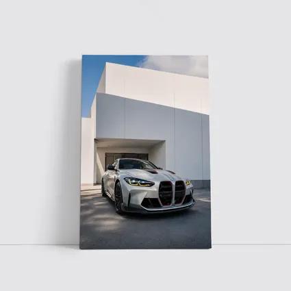 BMW M4 CSL Silver Against White Architecture