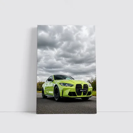 BMW M4 Lime Green Coupe Cloudy Sky
