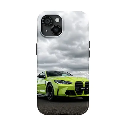 BMW M4 Lime Green Coupe Cloudy Sky