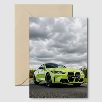 BMW M4 Lime Green Coupe Cloudy Sky