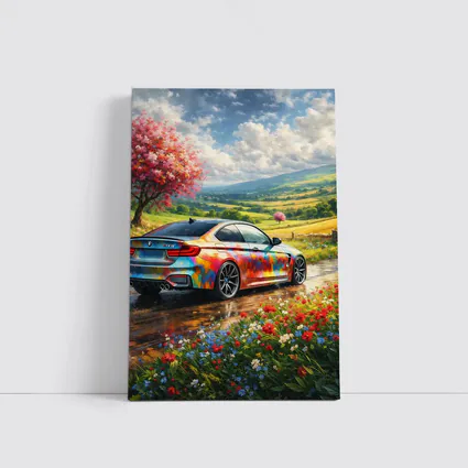 BMW M4 Colorful Art Countryside Floral Scene