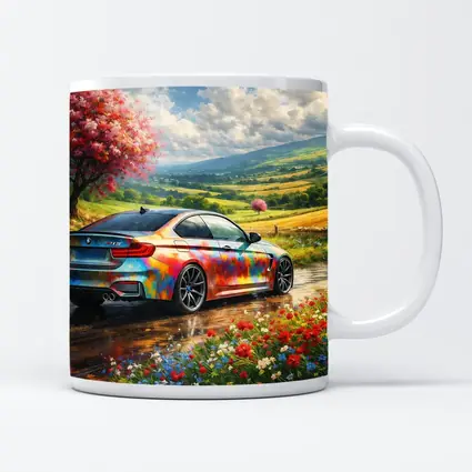 BMW M4 Colorful Art Countryside Floral Scene