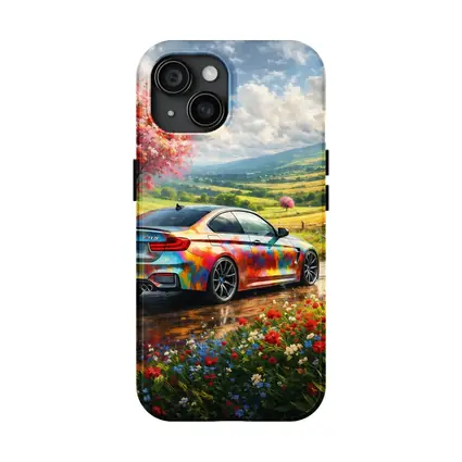 BMW M4 Colorful Art Countryside Floral Scene