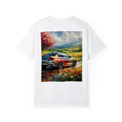 BMW M4 Colorful Art Countryside Floral Scene