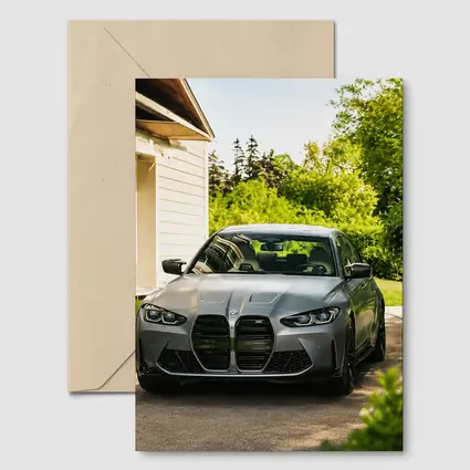 BMW M3 Gray Sedan Suburban Driveway Setting