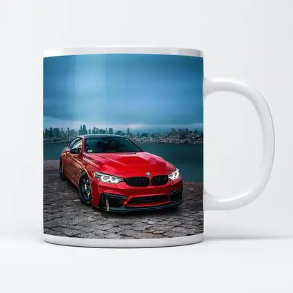 Red BMW M4 City Skyline Background