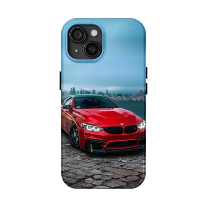 Red BMW M4 City Skyline Background