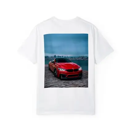 Red BMW M4 City Skyline Background