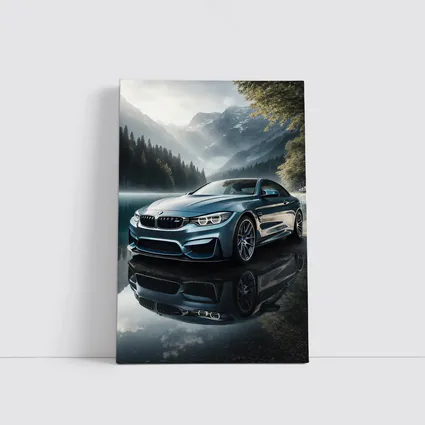 BMW M4 Blue Coupe Mountain Lake Scene