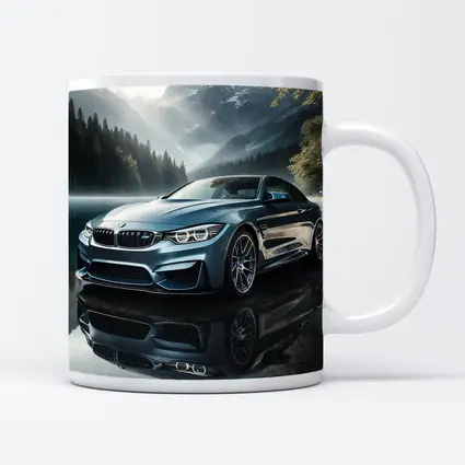 BMW M4 Blue Coupe Mountain Lake Scene