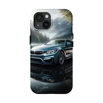 BMW M4 Blue Coupe Mountain Lake Scene