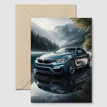 BMW M4 Blue Coupe Mountain Lake Scene