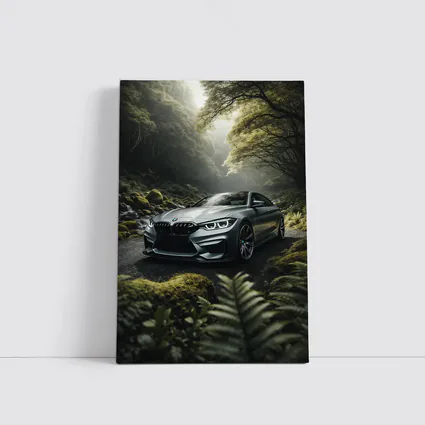 BMW M4 Gray Coupe Forest Road