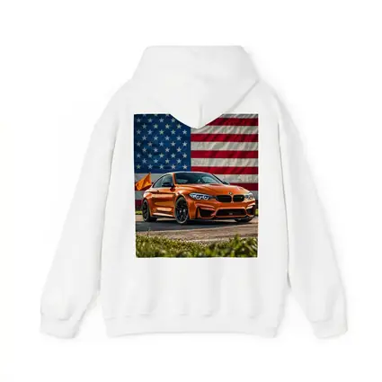 BMW M4 Orange American Flag Background