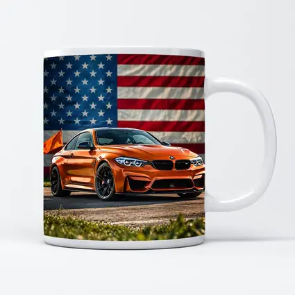 BMW M4 Orange American Flag Background