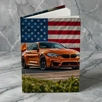 BMW M4 Orange American Flag Background