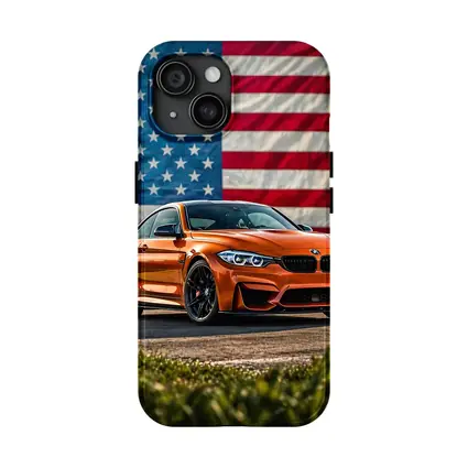 BMW M4 Orange American Flag Background