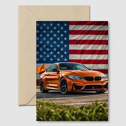 BMW M4 Orange American Flag Background