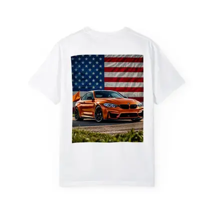 BMW M4 Orange American Flag Background