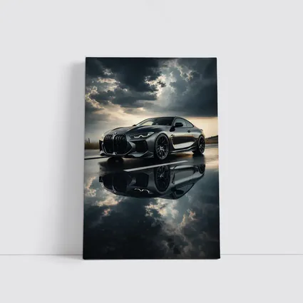 BMW M4 Black Coupe Stormy Sky Reflection
