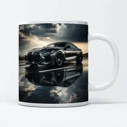 BMW M4 Black Coupe Stormy Sky Reflection