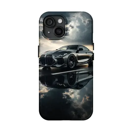 BMW M4 Black Coupe Stormy Sky Reflection