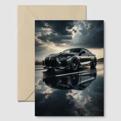 BMW M4 Black Coupe Stormy Sky Reflection