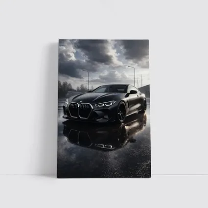 BMW M4 Black Wet Parking Lot Overcast