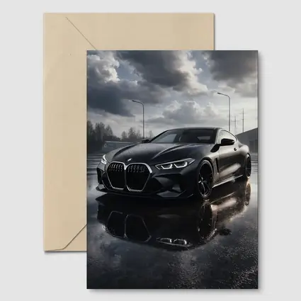 BMW M4 Black Wet Parking Lot Overcast