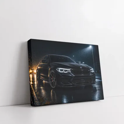 BMW M5 Black Rainy Night Street