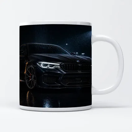 BMW M5 Black Rainy Night Street