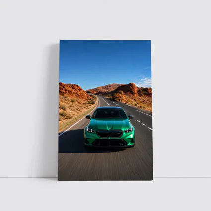 BMW M5 Green Speeding Desert Canyon Road