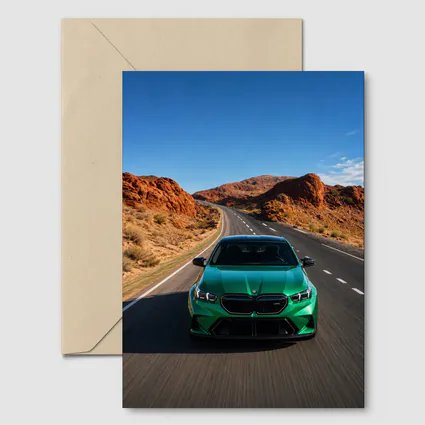 BMW M5 Green Speeding Desert Canyon Road