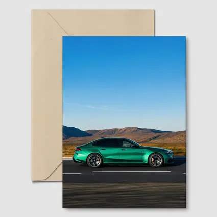 BMW M5 Green Sedan Desert Highway Drive