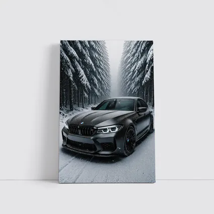BMW M5 Matte Black Snowy Forest Road